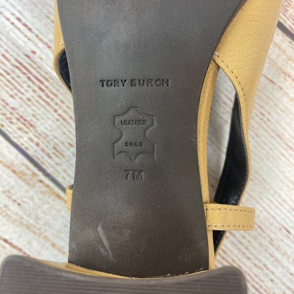 Tory Burch Cap-Toe Womens Sz 7M Slingback Heels Ginger Shortbread Spark Gold - Picture 9 of 9